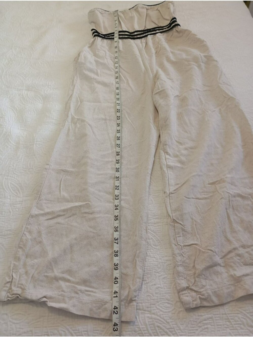 Monteau Los Angeles Women Strapless Jumpsuit Beige Black Trim Medium Linen Blend - Picture 12 of 13
